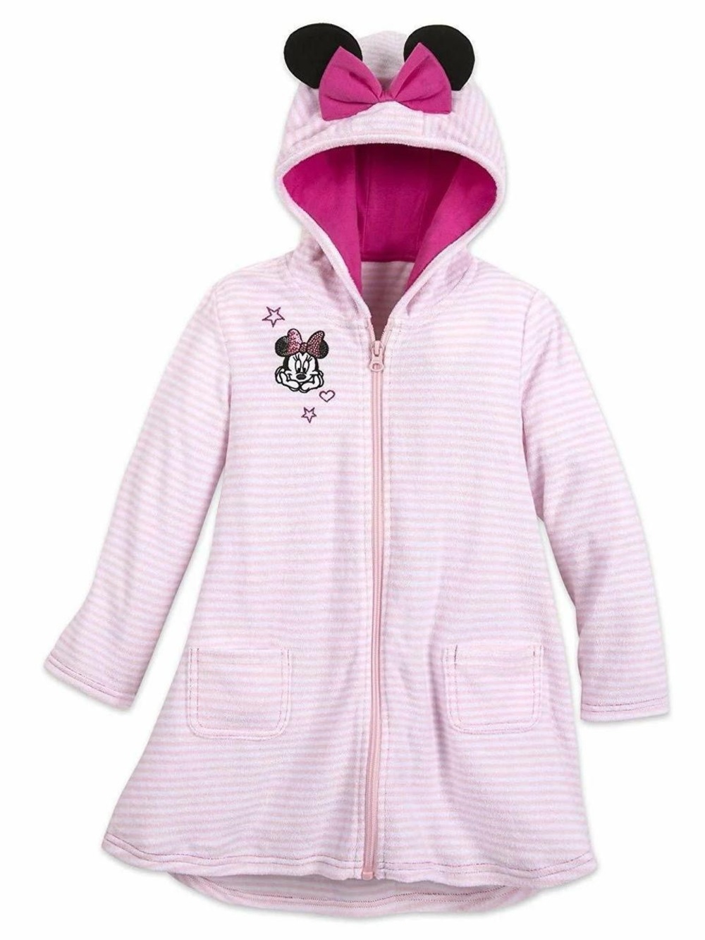 Kids Pink Hooded Minnie Mouse Fleece Zip Up Swim Suit Cover 🩷